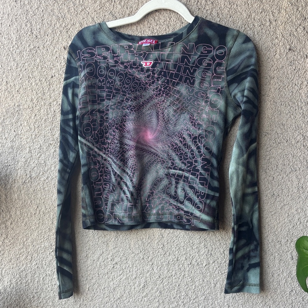 Diesel Women's Long Sleeve Top - Black and Green Swirl